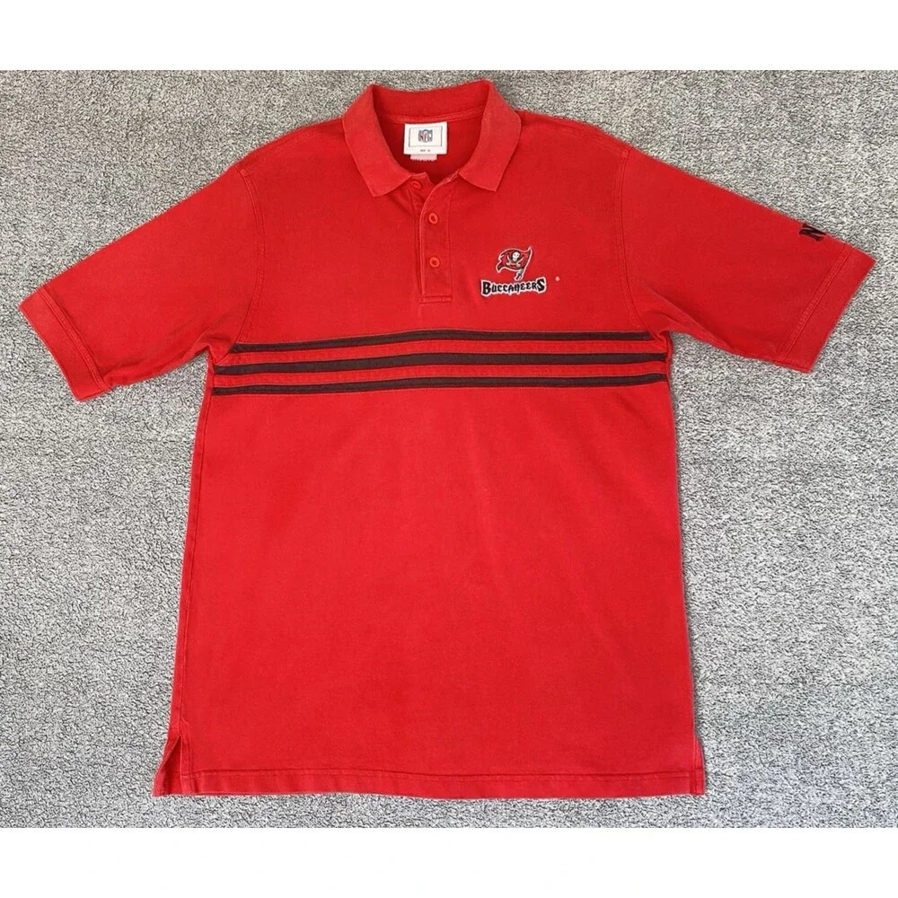 Vtg NFL Tampa Bay Buccaneers Men's Polo Shirt Short Sleeve Red Black Size Medium
